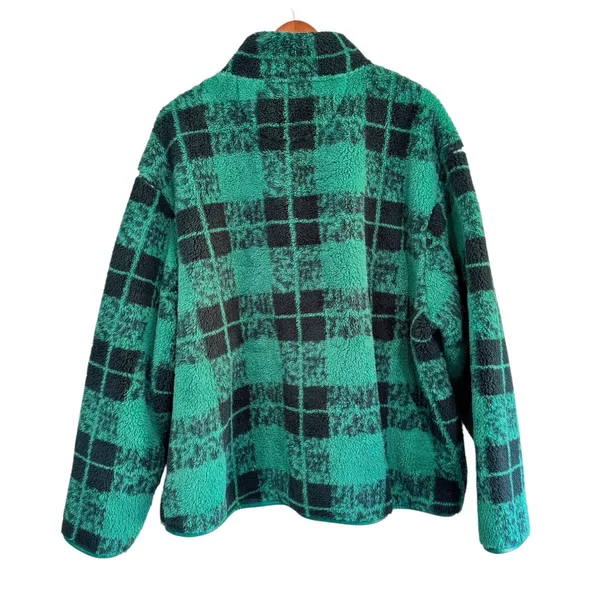 Aerie OFFLINE Green Black Plaid Quarter Zip Fleece‎ Pullover XXL/TTG - Image 8