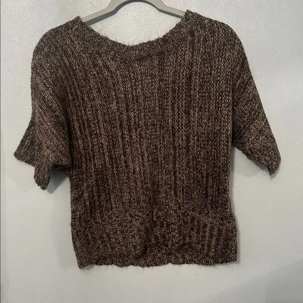 rue21 Womens Sweater Short Sleeve Marled Cable Knit Brown Medium - Image 4