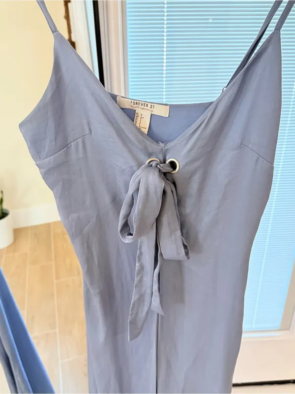 Forever 21 Dusty Blue Tie-Front Silky Slip Maxi Long Dress Small - Image 4