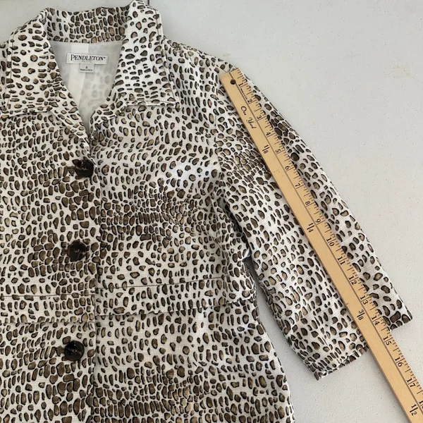 Pendleton Leopard Print Blazer Linen Women‎ Petite Small 3/4Sleeve Button Front - Image 10
