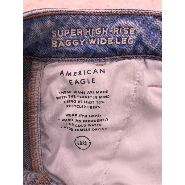 American Eagle Cargo Jeans Women 2 Blue Super High Rise Baggy Wide Leg Stretch - Image 9