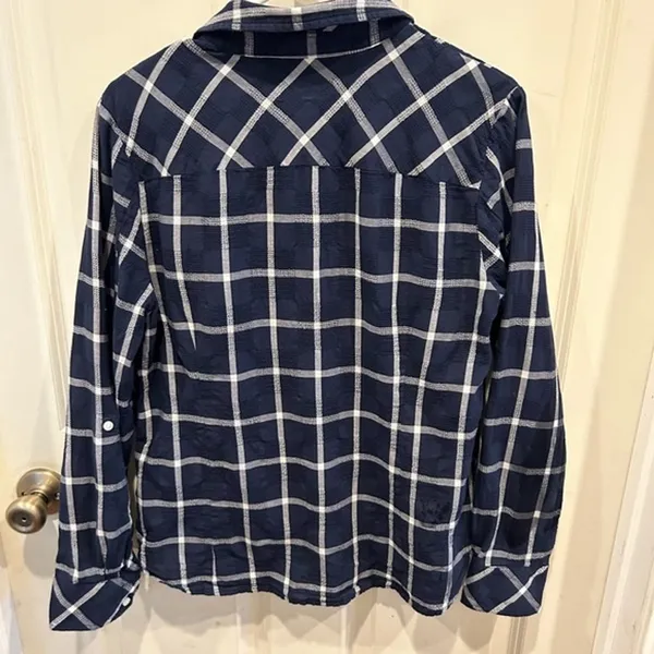 Tommy Hilfiger Womens Navy Blue White Plaid Long Sleeve Button Down Shirt Size M - Image 6