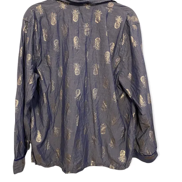 Victoria’s Secret Blue and Gold Pineapple Collared Button Down Pajama Top - Image 2