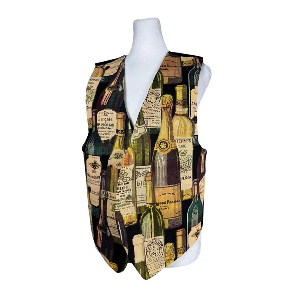 Vintage ‘90s French Wines Tapestry V-Neck Open Front Vest - Image 2
