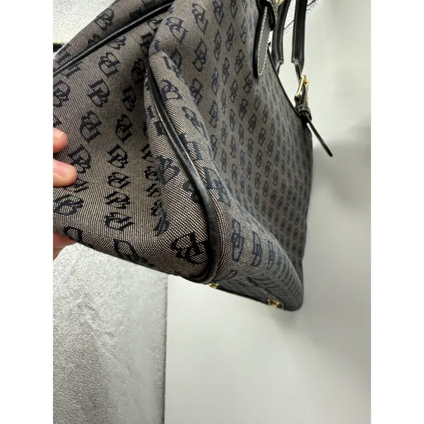Dooney & Bourke Signature Monogram Jacquard Satchel Gray‎ Black Shoulder Bag - Image 7
