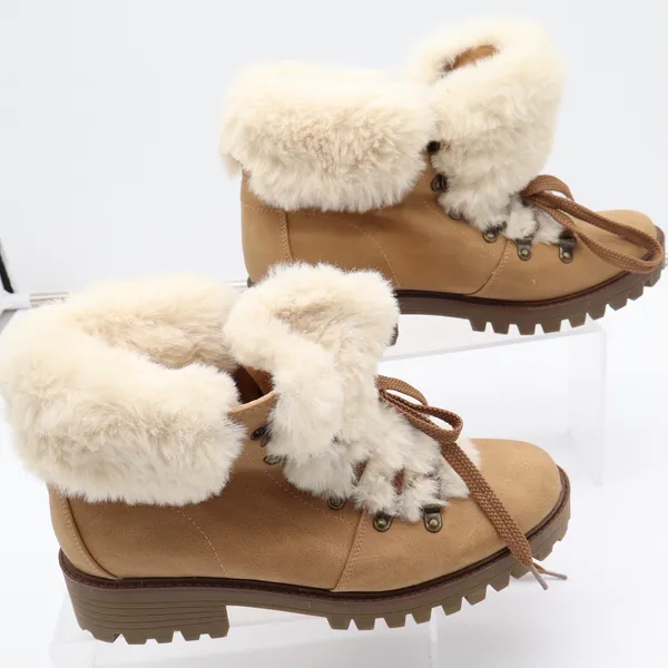 Unionbay Womens Tan Faux Fur Trim Hiker Ankle Boots Lug Sole Size 10 - Image 2