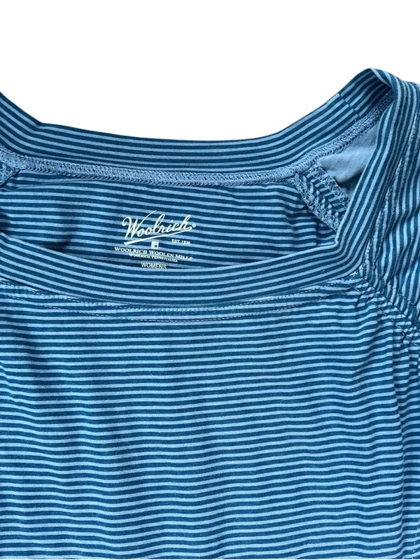 Woolrich Blue and White Thin-Striped Short Sleeve Tee - Image 3