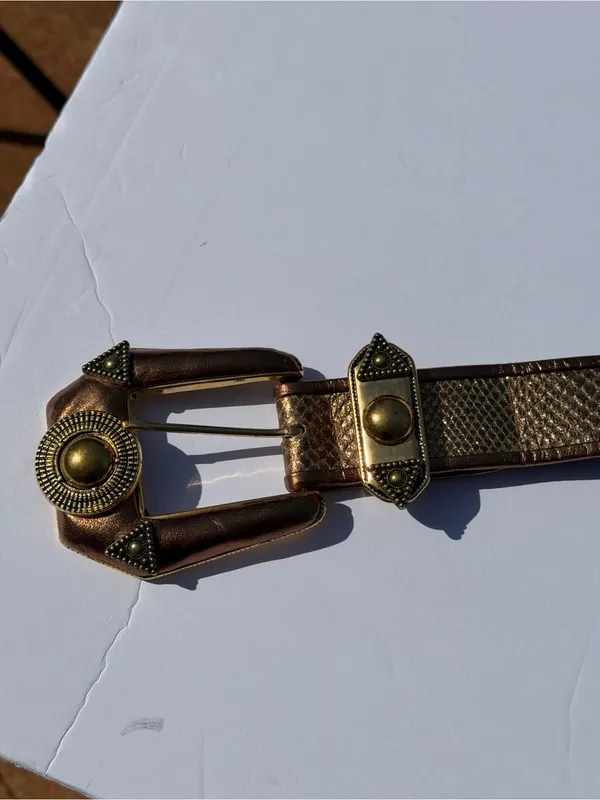 Vintage Western Snakeskin Print Studded Belt Bronze Gold Boho Size M - Image 8