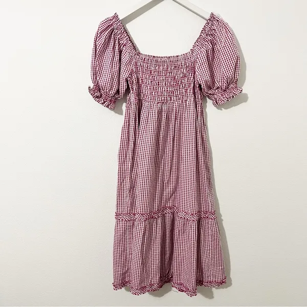 Tyler Boe Smocked Midi Dress Pink Plaid Size Small S - Image 4
