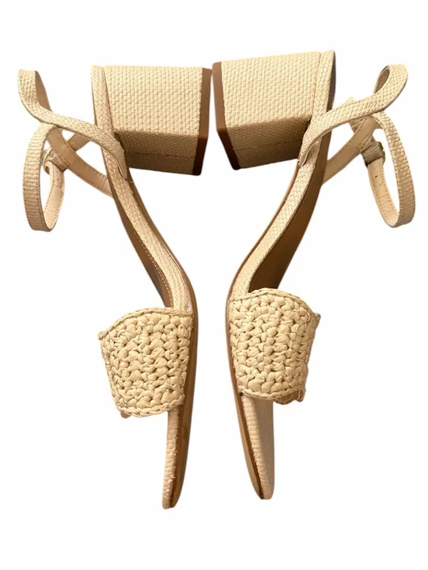 NWOB J.CREW FACTORY Woven Raffia Heeled Sandals Cream 6 - Image 3