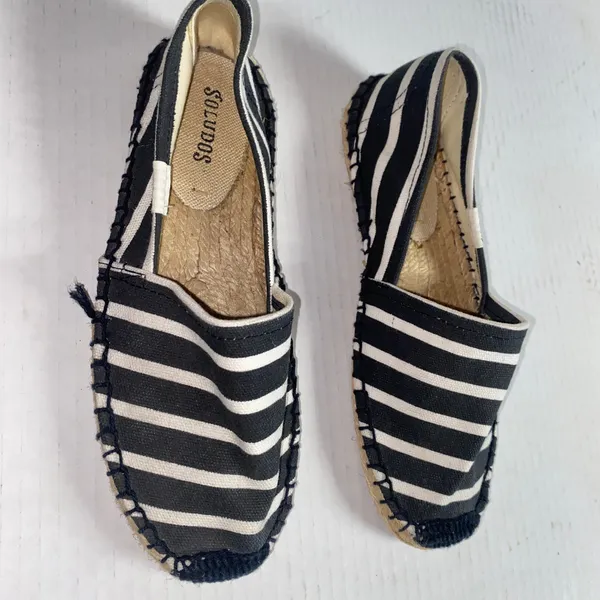 Soludos Black & White Striped Slip-On Flat Espadrilles Women's Size 5 - Image 4