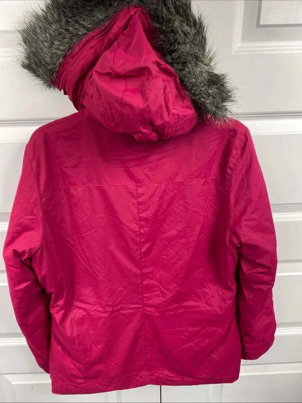 Ski Snow Waterproof Jacket Furry Hood Pink Women’s Small Lined Double Layer - Image 3