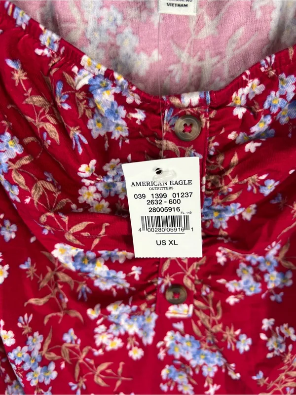NWT American Eagle Red Floral Puff Sleeve Shift Mini Dress XL - Image 4