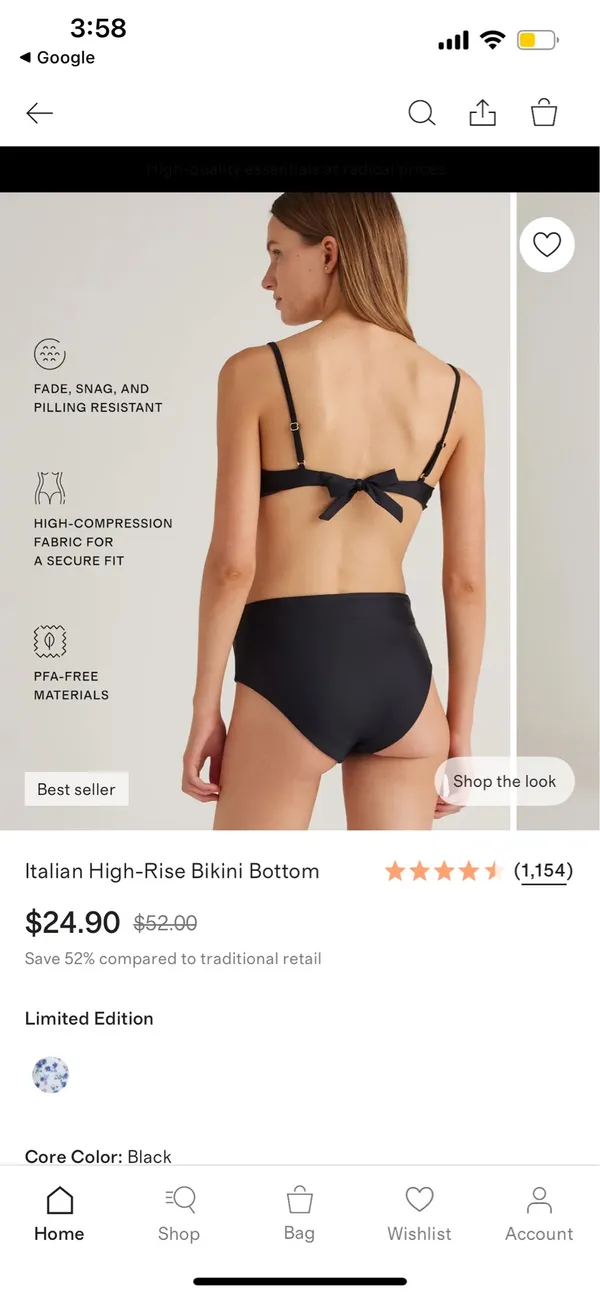 New Quince Italian High-Rise Bikini Bottom in Black Size Small - Image 5