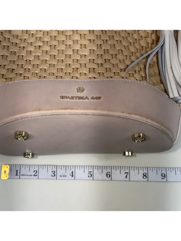 Spartina 449 Woven Straw Bucket Crossbody Bag Bamboo Tassels Cream - Image 11