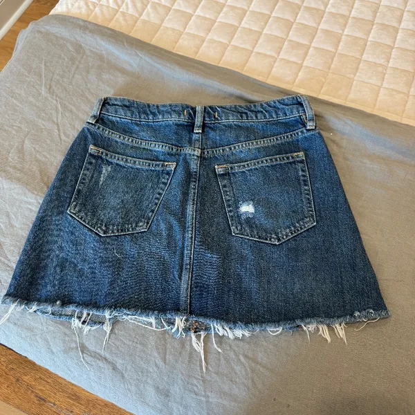 Free People Button Fly Distressed Shredded Fringe Hem Cutoff Jean Skirt - Image 2