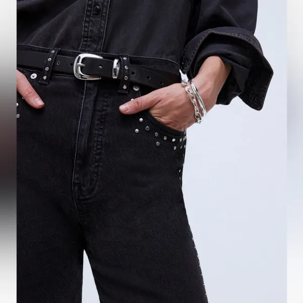 NWT Madewell Limited-Edition‎ Drop: The Studded '90s Straight Jean size 26 black - Image 6