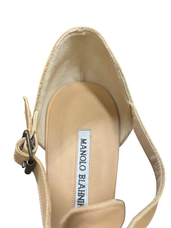 Manolo Blahnik womens italian handmade beige leather 4" heels sz 10/40 SKU 10740 - Image 8