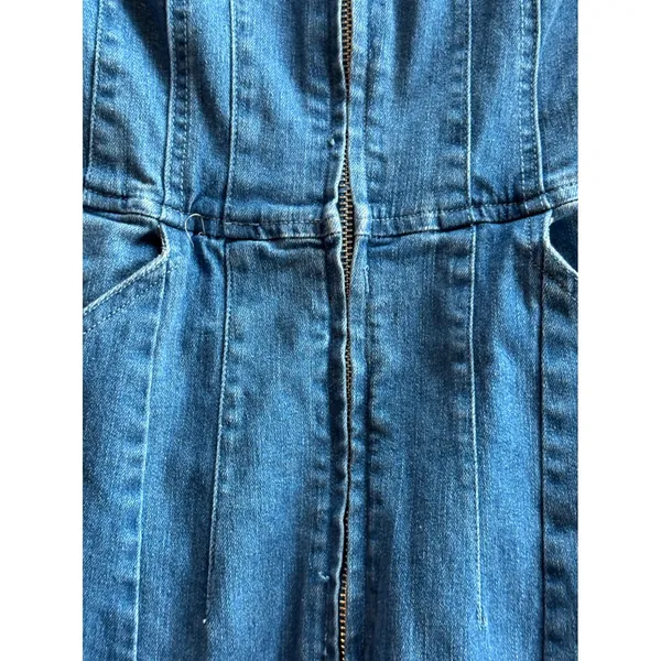 WILDGAT Denim Jumpsuit Medium Wash Short Sleeve Flare Leg Zip Front Blue Small - Image 7