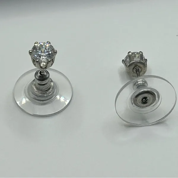 Silver CZ Earrings Stainless Steel Round Push Back Ear Stud for Men Women 4mm - Image 5