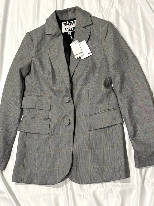 Walter Baker Windowpane Single-Breasted Blazer - Gray with Tan Check - Image 3
