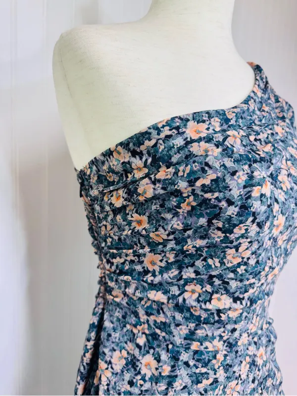 ASTR Santorini One Shouler Midi Dress Medium Blue Floral Wedding Guest Romantic - Image 6