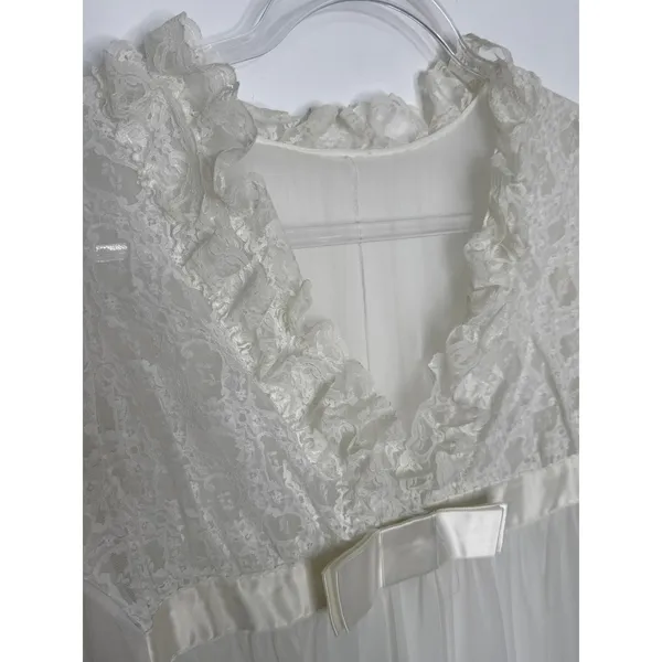 American Vintage 1970s Ivory Lace Chiffon Bridal Robe Gown Unbranded Small P - Image 7