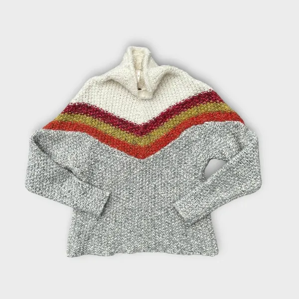 Free People Turn Around Chunky Knit Tunic Sweater Orange Ivory XS Boho Cozycore - Image 7