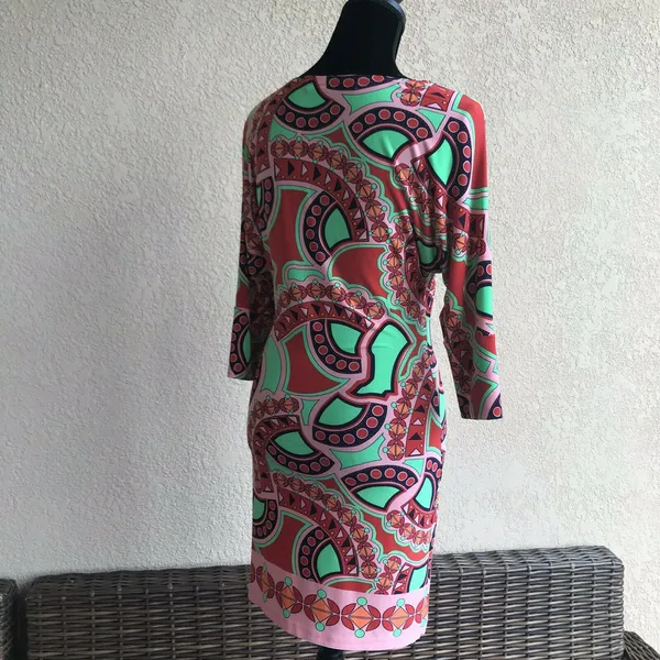 Tracy Negoshian Womens Dress Sz S Bodycon Dolman Sleeve Rust Orange‎ Peach Green - Image 4