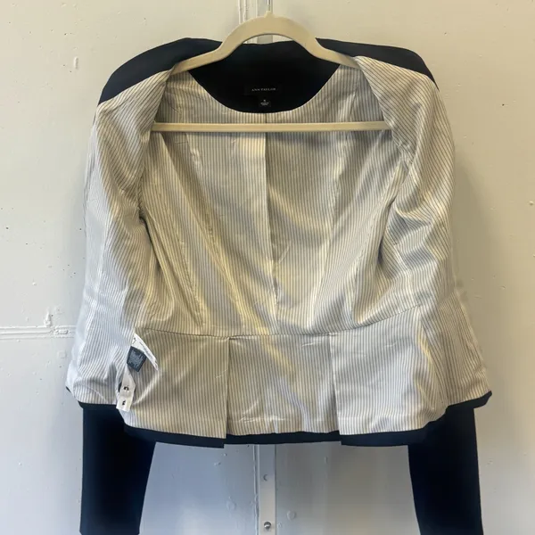 Ann Taylor Collarless Wool Blend Single Button Blazer‎ Jacket Size 4 Navy Black - Image 3