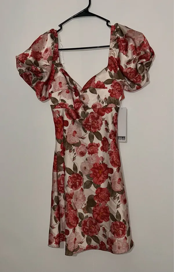 Stevie by Steve Madden Floral Puff Sleeve Mini Dress XS Rose Print - Image 2
