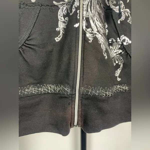 Express Black Y2K 2000s‎ Graphic Print Full Zip Cropped Hoodie Sweater - Image 3