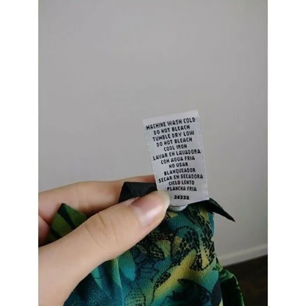 Vintage Sag Harbor Blue & Green Tropical Leaf Print Midi Skirt Size Petite S - Image 5