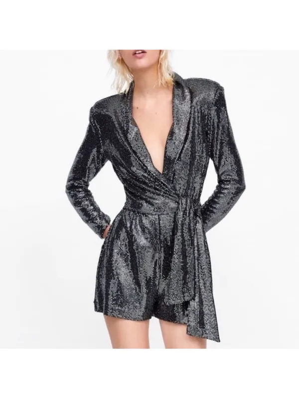 NWOT Zara Sequin Jumpsuit with Tie - Image 4