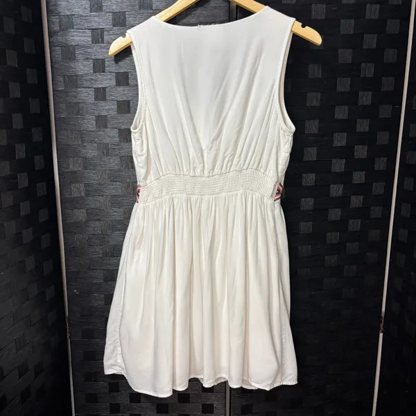 Vero Moda Mini‎ Dress White Embroidered Boho Smocked Vacation Festival Beach S - Image 7