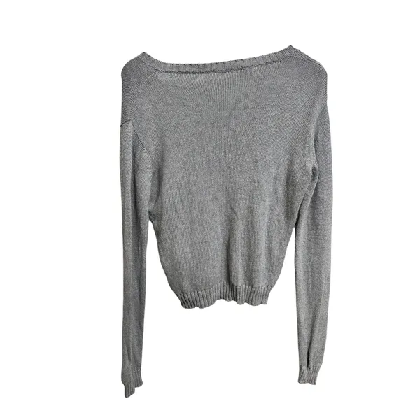 Brandy‎ Melville Gray V Neck Long Sleeve Cotton Sweater one size - Image 5