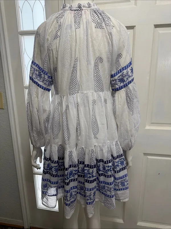 Oliphant 100% Cotton Balloon Sleeve Short Dress | Santorini Blue | Size XS💙 - Image 10