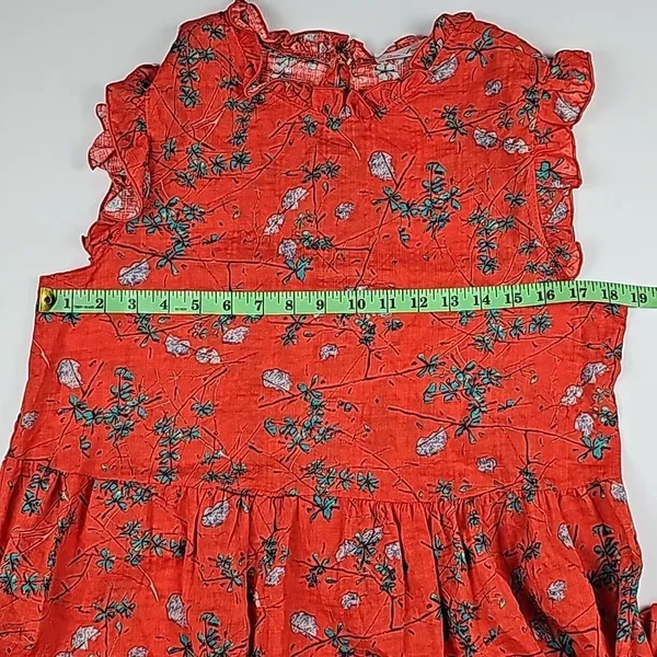 Ces Femme Women's Red Floral Cotton Ruffle Sleeveless Mini‎ Dress Size Medium - Image 8