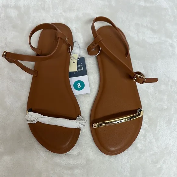 Universal Threads Brown and Gold Sandals Minimalist Design - Image 2