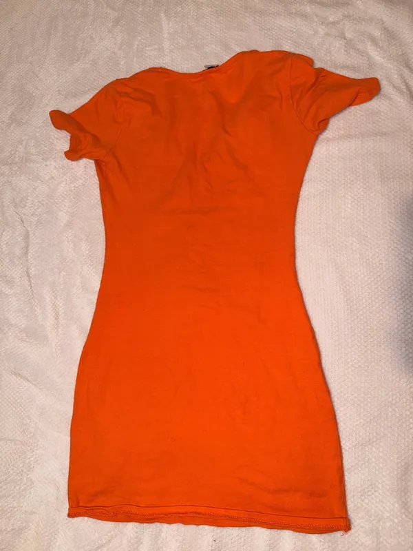 Orange V-Neck Mini Dress with Black Dragon Graphic - Image 2