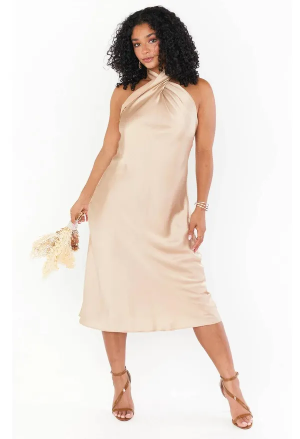 Show Me Your Mumu Jasmine Midi Dress in Champagne Luxe Satin M NWT - Image 3