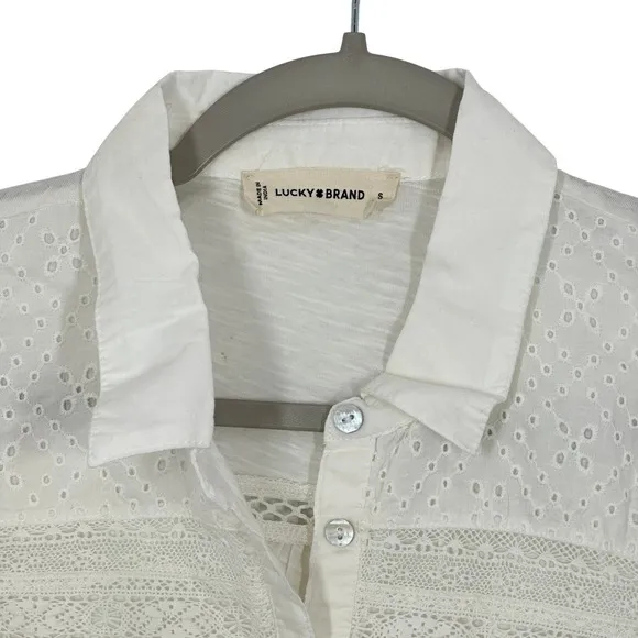 Lucky Brand White‎ Eyelet Peplum Babydoll Button Up Shirt Top Boho Cotton NWT - Image 12