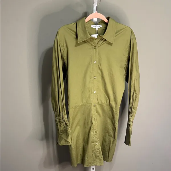 En Saison Hardin Olive Green Shirt Dress Small NWT Cotton Button Front Chic‎ - Image 3