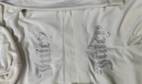 Juicy Couture Bling Velour Tracksuit Jacket Hoodie & Pants in Cream Soda - Image 14