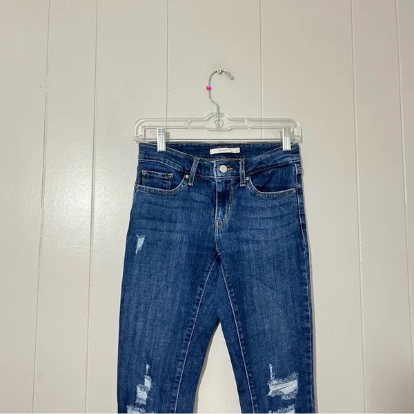 Levi’s 711 Skinny Jeans Women’s Size 25 Distressed Stretch Mid Rise Raw Hem - Image 3