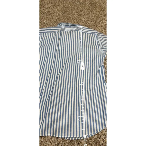 Vintage Izod Lacoste Blue White Striped Button Down Shirt Womens 12 Preppy Logo - Image 7