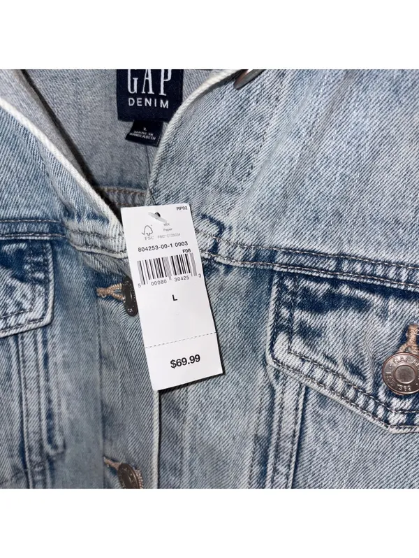 GAP Denim NWT $70 Light Wash Woman’s L Blue Jean Jacket Large Denim Coat - Image 4