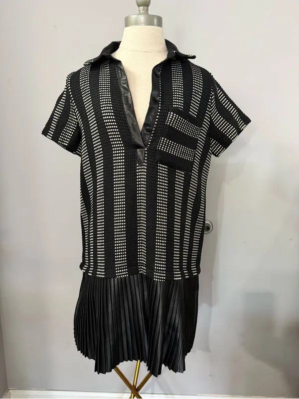 Zara Black Pleated Mini Dress - Shiny A-Line - Image 2