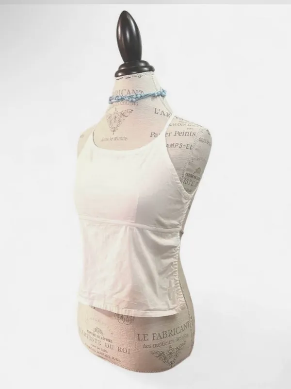 ANDREW & CO STRETCH Y2K White Halter Tie Back Top Sz S - Image 3