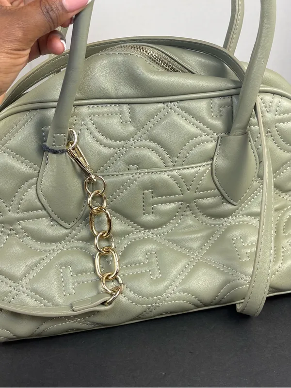 Sam Edelman Purse Bag Sage Green Quilted Faux Leather Satchel - Image 16